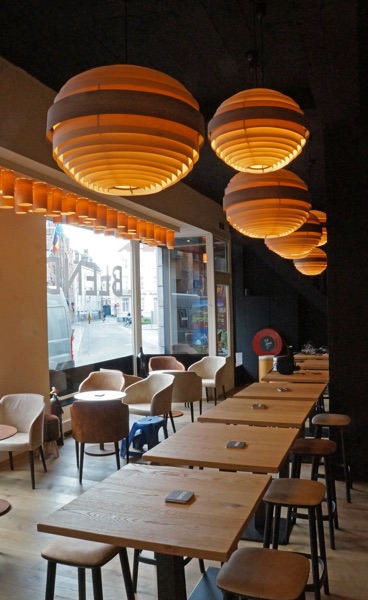 Sphere lamps in a winebar blend